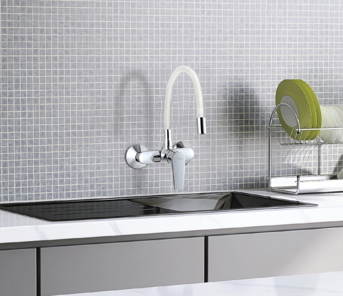 Single Lever Sink Mixer with Flexible Spout WM- White