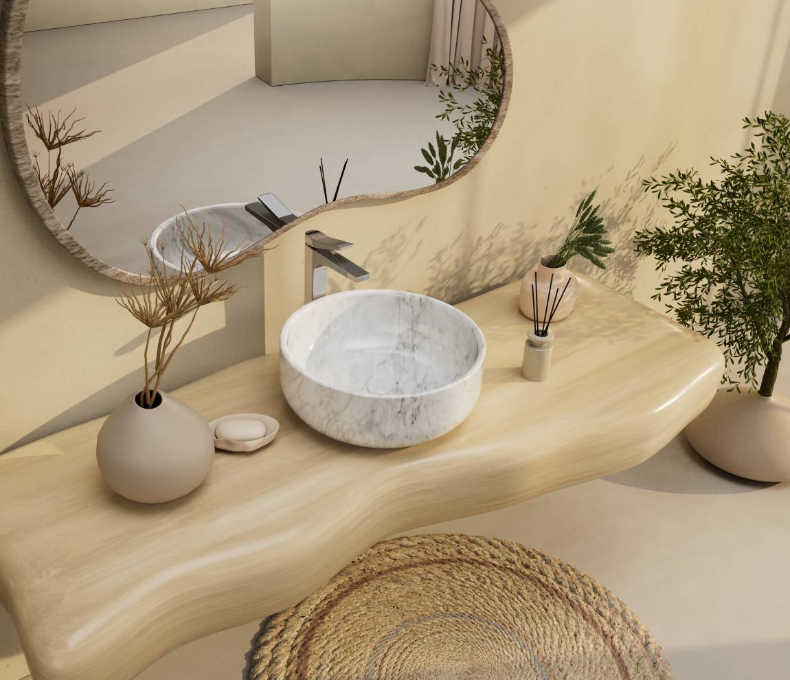 Aarv Over The Counter Stone Basin - Banswara White Gloss
