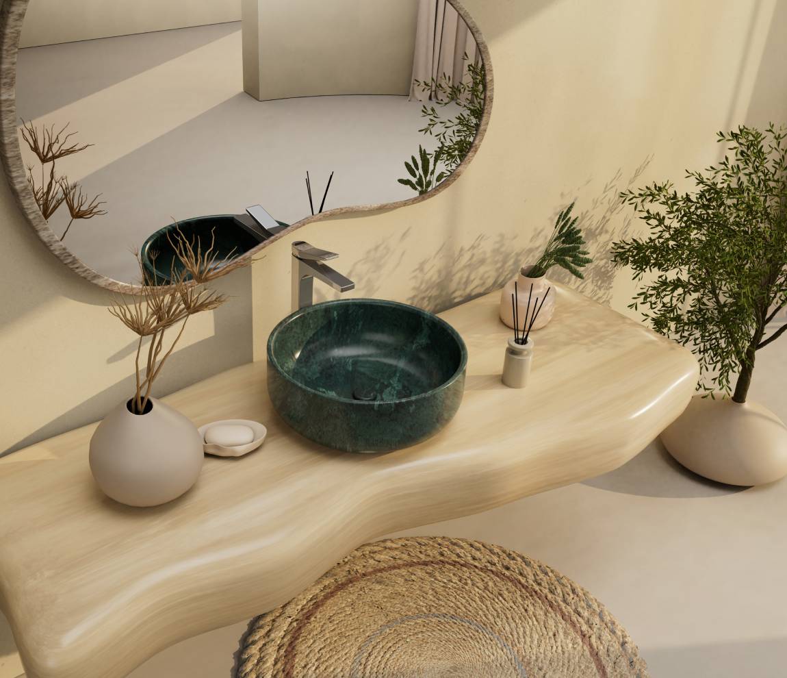 Aarv Over The Counter Stone Basin - Udaipur Green Gloss