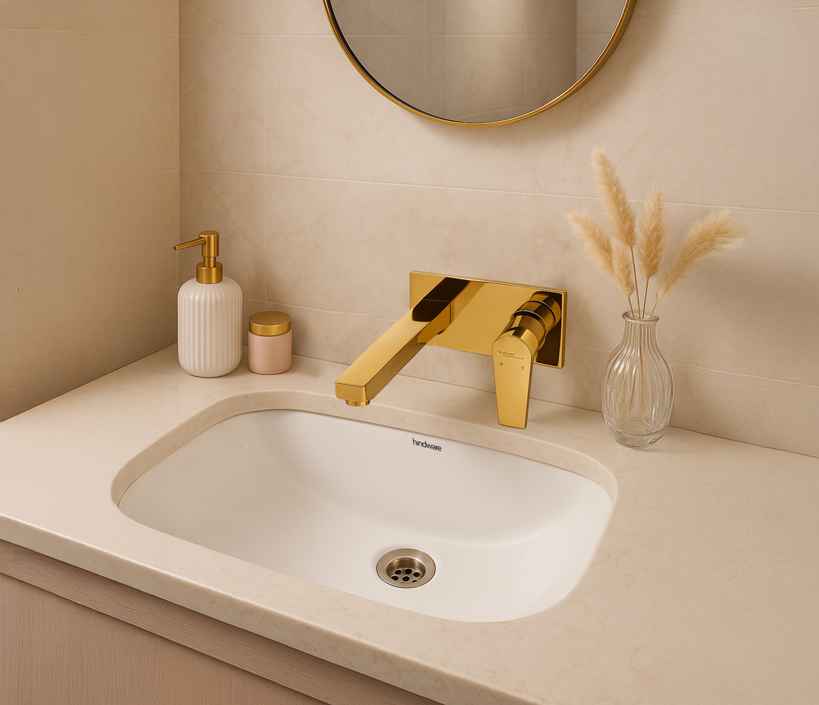 Element Trim Set Wall Mount Basin Mixer - Gold