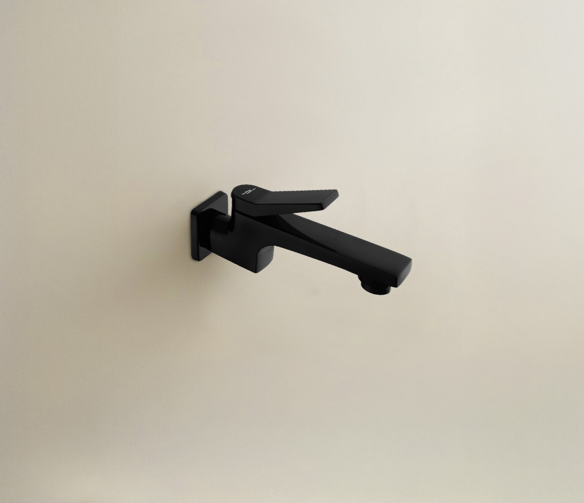Edge Bib Cock with Wall Flange - Chrome Black