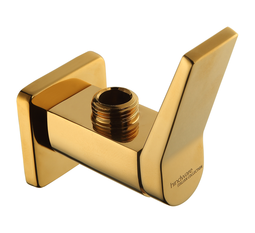 Edge Angular Stop Cock with Wall Flange - Gold