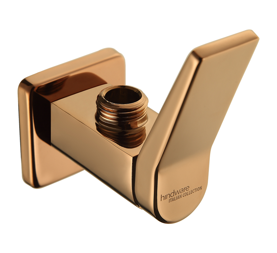 Edge Angular Stop Cock with Wall Flange - Rose Gold