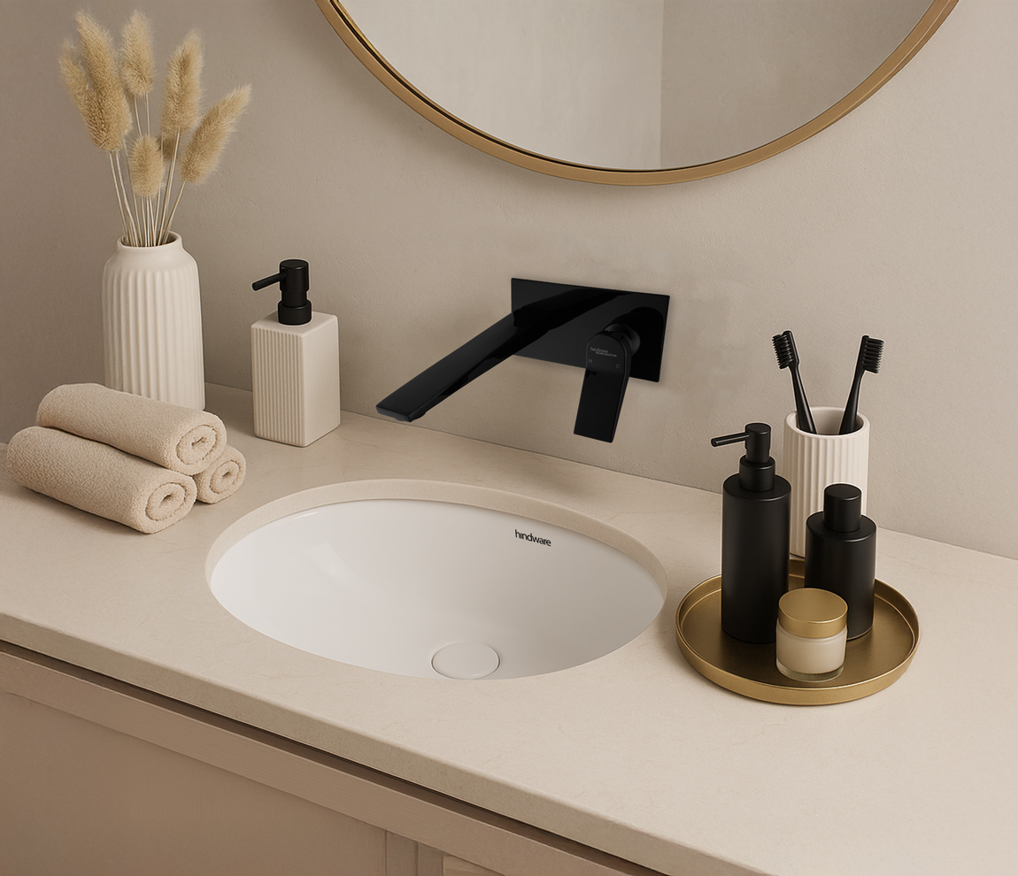 Edge Trim Set Wall Mount Basin Mixer - Chrome Black