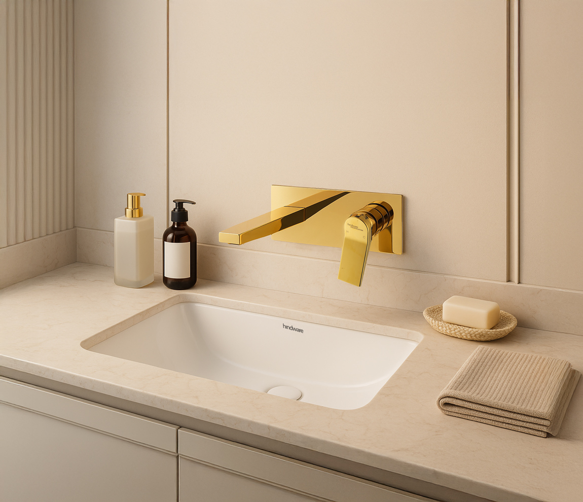 Edge Trim Set Wall Mount Basin Mixer - Gold